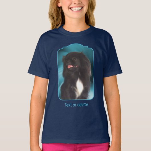 Black Pekingese Blue Swirls Dog Art  T-Shirt (Vorderseite)