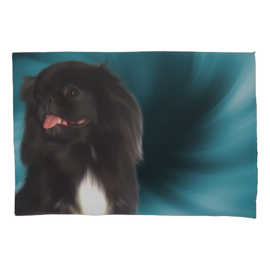 Black Pekingese Blue Wirbel Dog Art  Kissenbezug (Vorderseite)