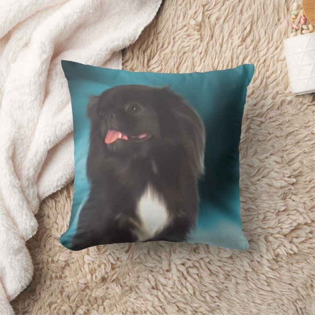 Black Pekingese Dog Art Kissen (Decke)