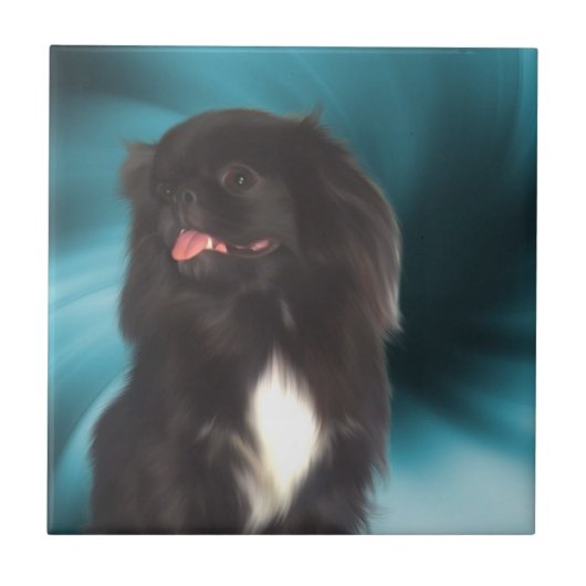Black Pekingese Hund Art Fliese (Vorderseite)