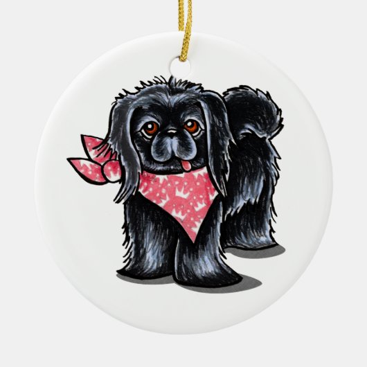 Black Pekingese Pink Princess Keramikornament (Vorne)