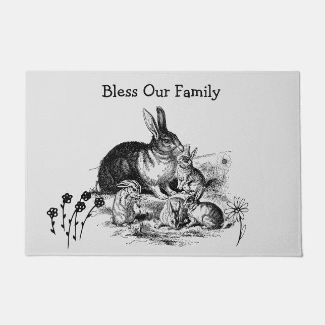 Black Pencil Art Bunny Family Fußmatte (Vorderseite)