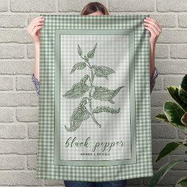 Black Pepper Herb - Green Gingham Border Geschirrtuch