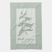 Black Pepper Herb - Green Gingham Border Geschirrtuch (Vertikal)