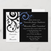 Black Periwinkle Cornflower Blue Floral Wedding Einladung (Vorne/Hinten)