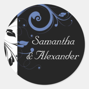 Black Periwinkle Cornflower Blue Floral Wedding Runder Aufkleber