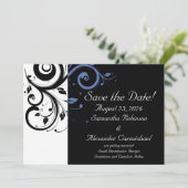 Black Periwinkle Cornflower Blue Floral Wedding Save The Date (Stehend Vorderseite)