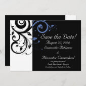 Black Periwinkle Cornflower Blue Floral Wedding Save The Date (Vorne/Hinten)