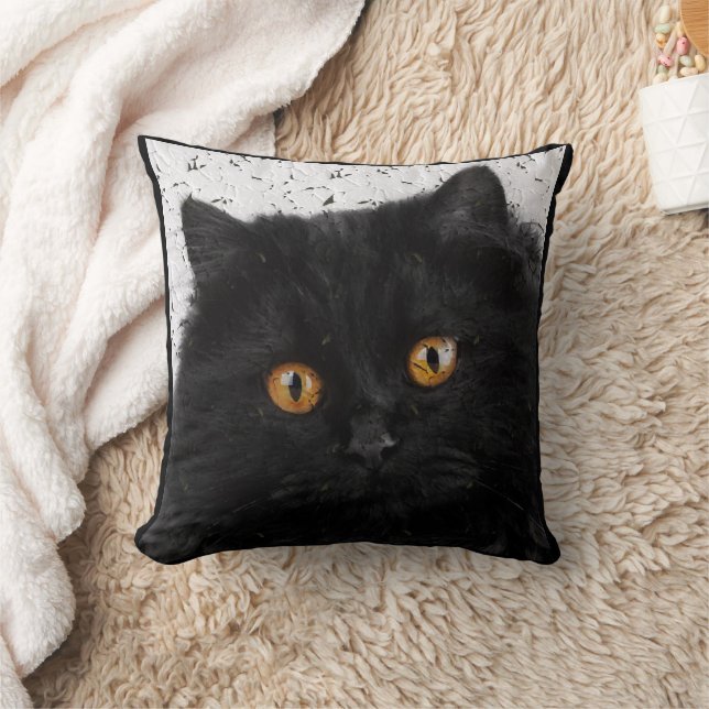 Black Persian Cat Face Kissen (Decke)
