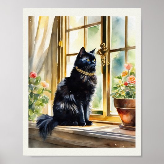Black Persian Cat Watercolor Gold Collar Poster (Vorne)