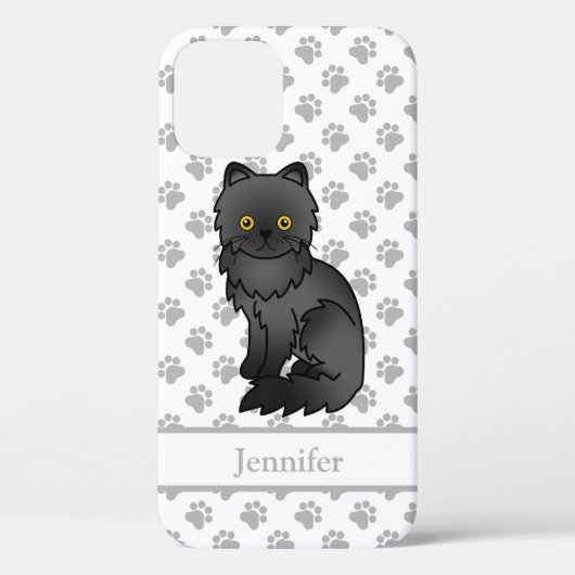 Black Persian Niedlich Cartoon Cat & Name Case-Mate iPhone Hülle (Rückseite)