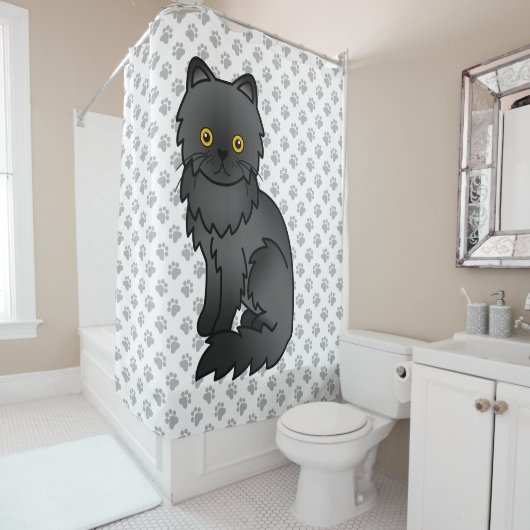 Black Persian Niedlich Cartoon Cat & Paws Duschvorhang (Beispiel)
