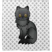Black Persian Niedlich Cartoon Cat & Paws Duschvorhang (Vorderseite)