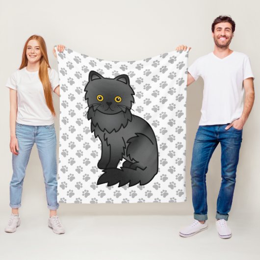Black Persian Niedlich Cartoon Cat & Paws Fleecedecke (Beispiel)
