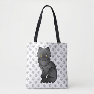 Black Persian Niedlich Cartoon Cat & Paws Tasche