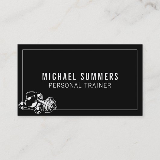 Black Personal Trainer Gym Coach Weight Dumbell Visitenkarte (Vorderseite)