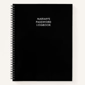 Black Personalisiert Password Logbook Notizblock (Vorderseite)
