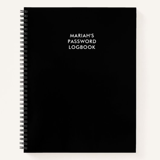 Black Personalisiert Password Logbook Notizblock (Vorderseite)