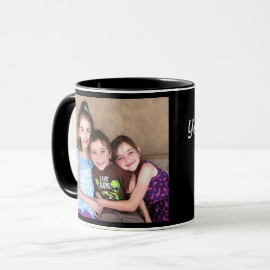 Black Personalize FOTO TEMPLATE Geschenk Kaffee Tasse (Vorderseite Links)