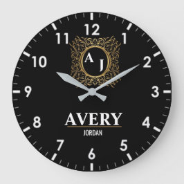Black  Personalized Custom Monogram Luxury Gift  Große Wanduhr