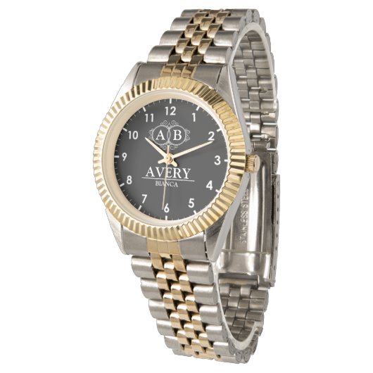 Black Personalized with White Leather Custom Armbanduhr (Schrägansicht)