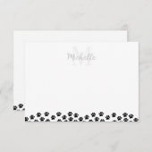 Black Pet Paw Prints Custom Monogram Cute Mitteilungskarte (Vorne/Hinten)