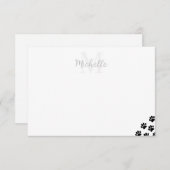 Black Pet Paw Prints Custom Monogram Mitteilungskarte (Vorne/Hinten)
