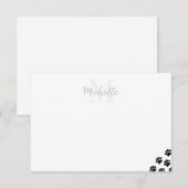 Black Pet Paw Prints Custom Monogram Simple  Mitteilungskarte (Vorne/Hinten)