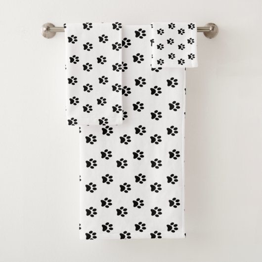 Black Pet Paws Pattern on White Badhandtuch Set (Insitu)