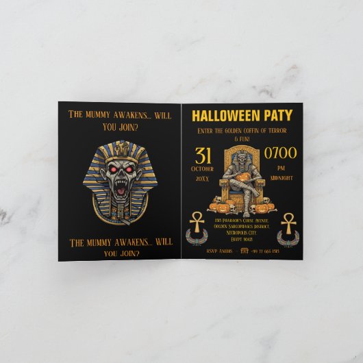 🖤 Black Pharaoh Mummy Einladung 🎃 ✉️ (Innenseite)