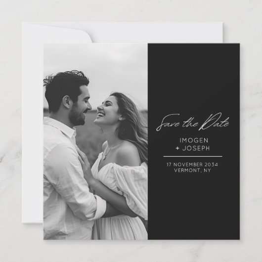 Black | Photo Chic Flat Wedding Save The Date Card (Vorderseite)