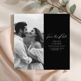 Black | Photo Chic Flat Wedding Save The Date Card
