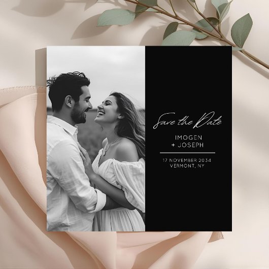 Black | Photo Chic Flat Wedding Save The Date Card