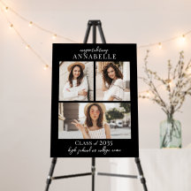 Black Photo Collage Graduation Party Sign
