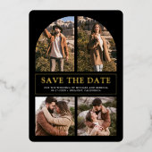 Black Photo Collage Wedding Save the Date Gold Folieneinladung (Vorderseite)