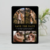 Black Photo Collage Wedding Save the Date Gold Folieneinladung (Stehend vorne)