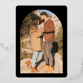 Black Photo Collage Wedding Save the Date Gold Folieneinladung (Rückseite)