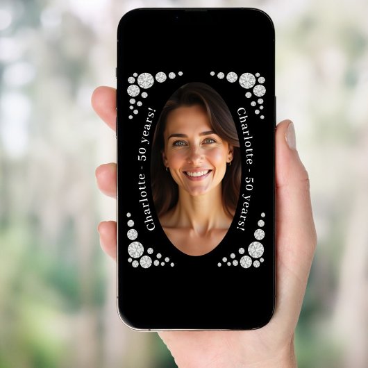 Black photo diamonds birthday einladung