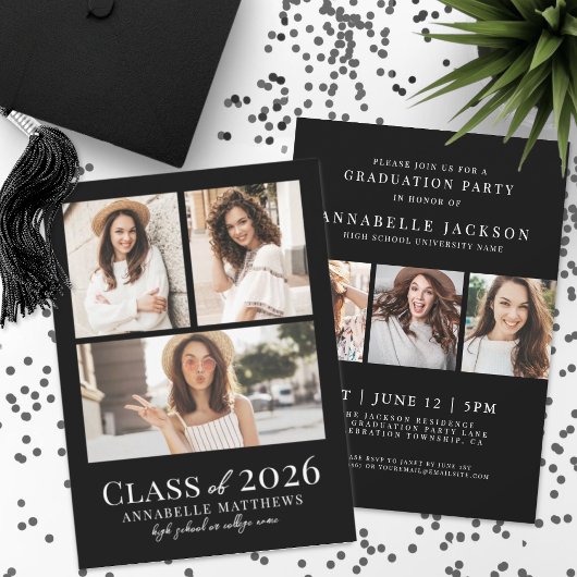 Black Photo Graduation Party Invitation Einladung