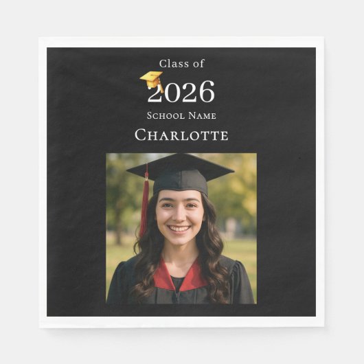 Black photo modern Graduation Party luncheon Serviette (Vorderseite)