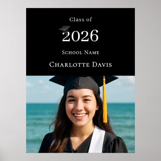 Black photo modern Graduation Party welcome Poster (Vorne)