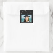 Black photo modern She Did it Graduation Party Quadratischer Aufkleber (Tasche)