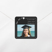 Black photo modern She Did it Graduation Party Quadratischer Aufkleber
