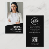 Black Photo QR Code Logo Vertical Visitenkarte (Vorne/Hinten)