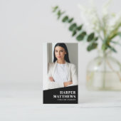 Black Photo QR Code Logo Vertical Visitenkarte (Stehend Vorderseite)