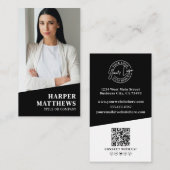Black Photo QR Code Logo Vertical Visitenkarte (Vorne/Hinten)