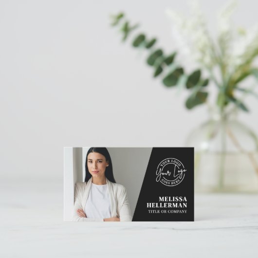 Black Photo QR Code Logo Visitenkarte (Stehend Vorderseite)