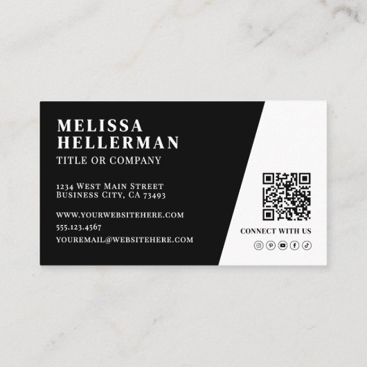 Black Photo QR Code Logo Visitenkarte (Rückseite)