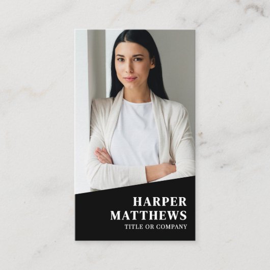 Black Photo QR Code Vertical Visitenkarte (Vorderseite)