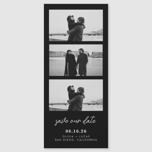 Black Photo Strip Magnetic Wedding Save The Date Magnetkarte (Vorderseite)